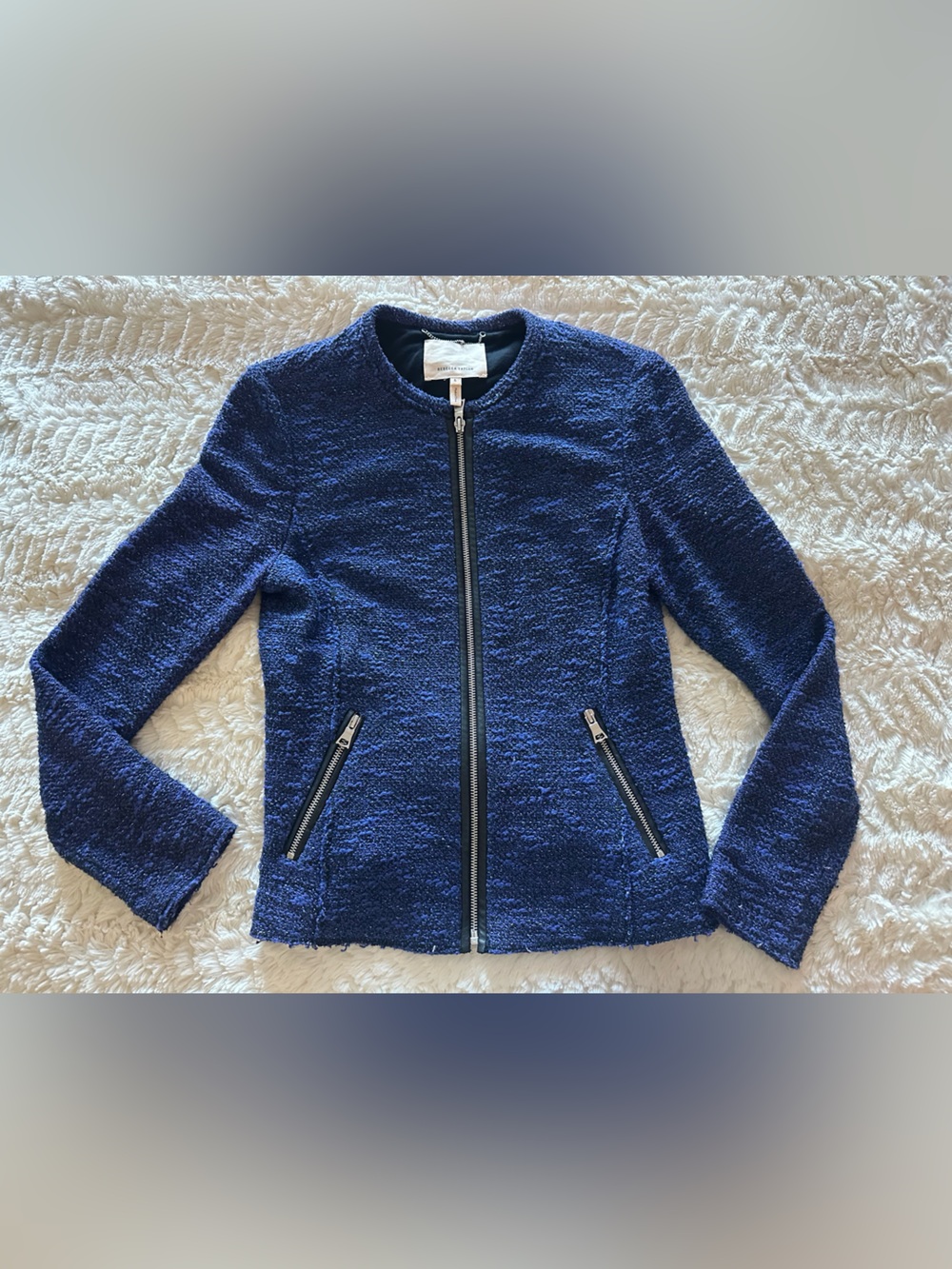 Rebecca Taylor Blue/Purple Bouclé Zip-Front Jacket with zip pockets size 6